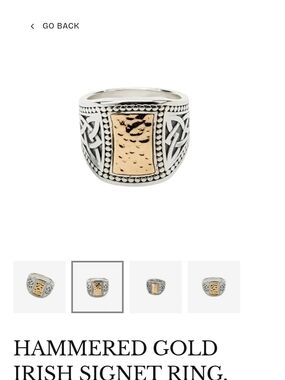 Hammered Gold and Silver Irish Signet Ring - Men's Jewelry